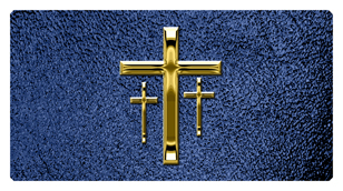 DSC700 517 GD SH BL Gold 3 Crosses Shimmer Blue Background